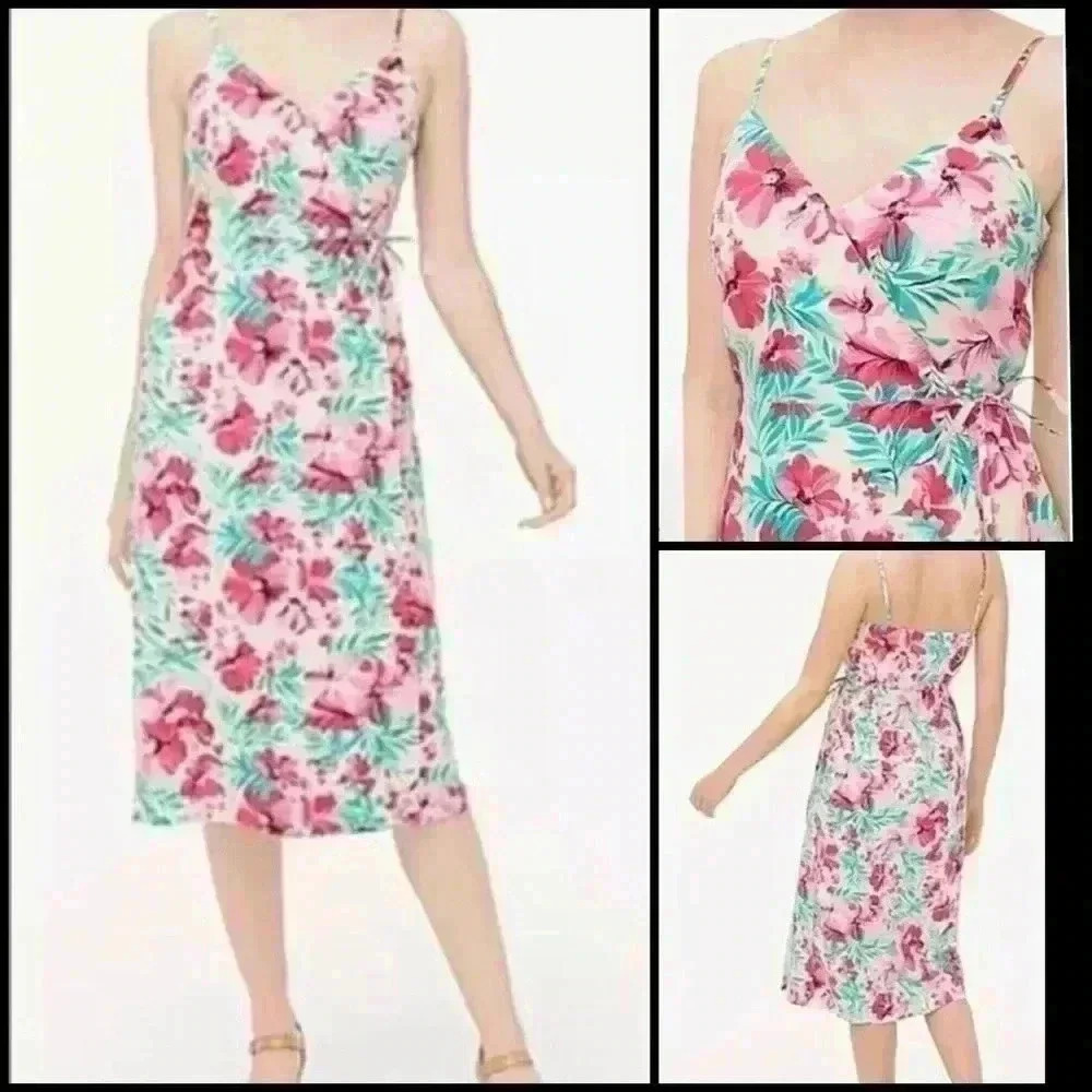 J.Crew Factory Floral  Rosette Coquette Wrap Sleeveless Midi Dress Size 6 - Picture 2 of 10